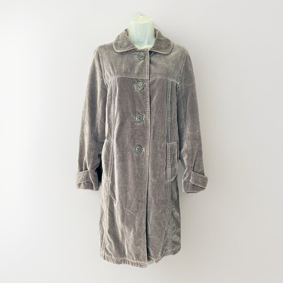 Boden Velvet Trench Coat Button Up Long Sleeve Overcoat Women's Size 12 Classic - Picture 1 of 9